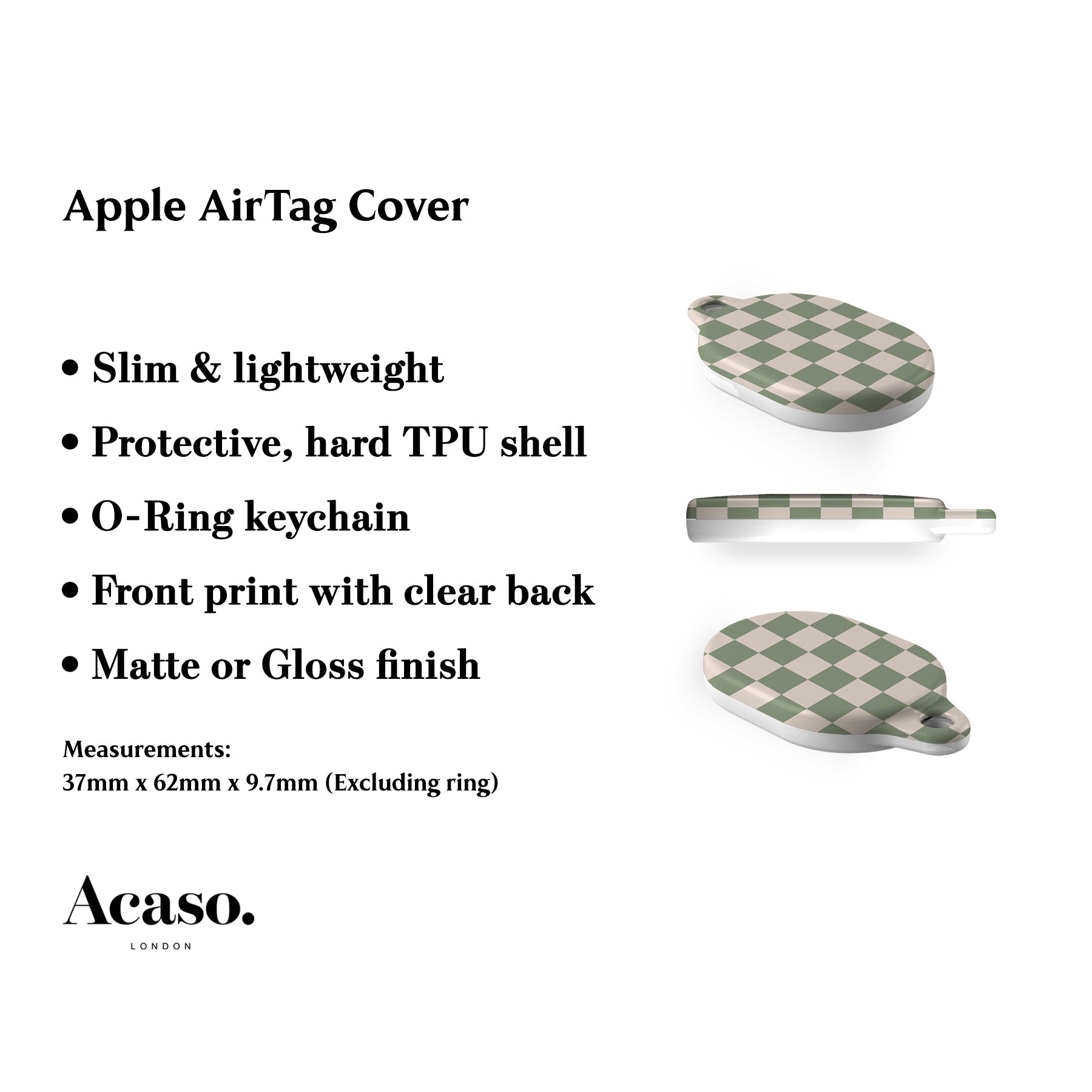 Pale Green Checkers AirTag Holder
