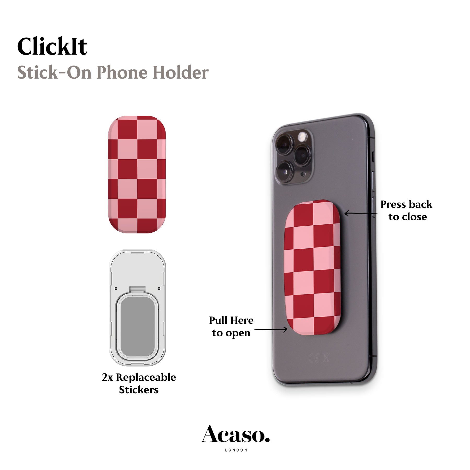 Bright Red Checkered Phone Grip