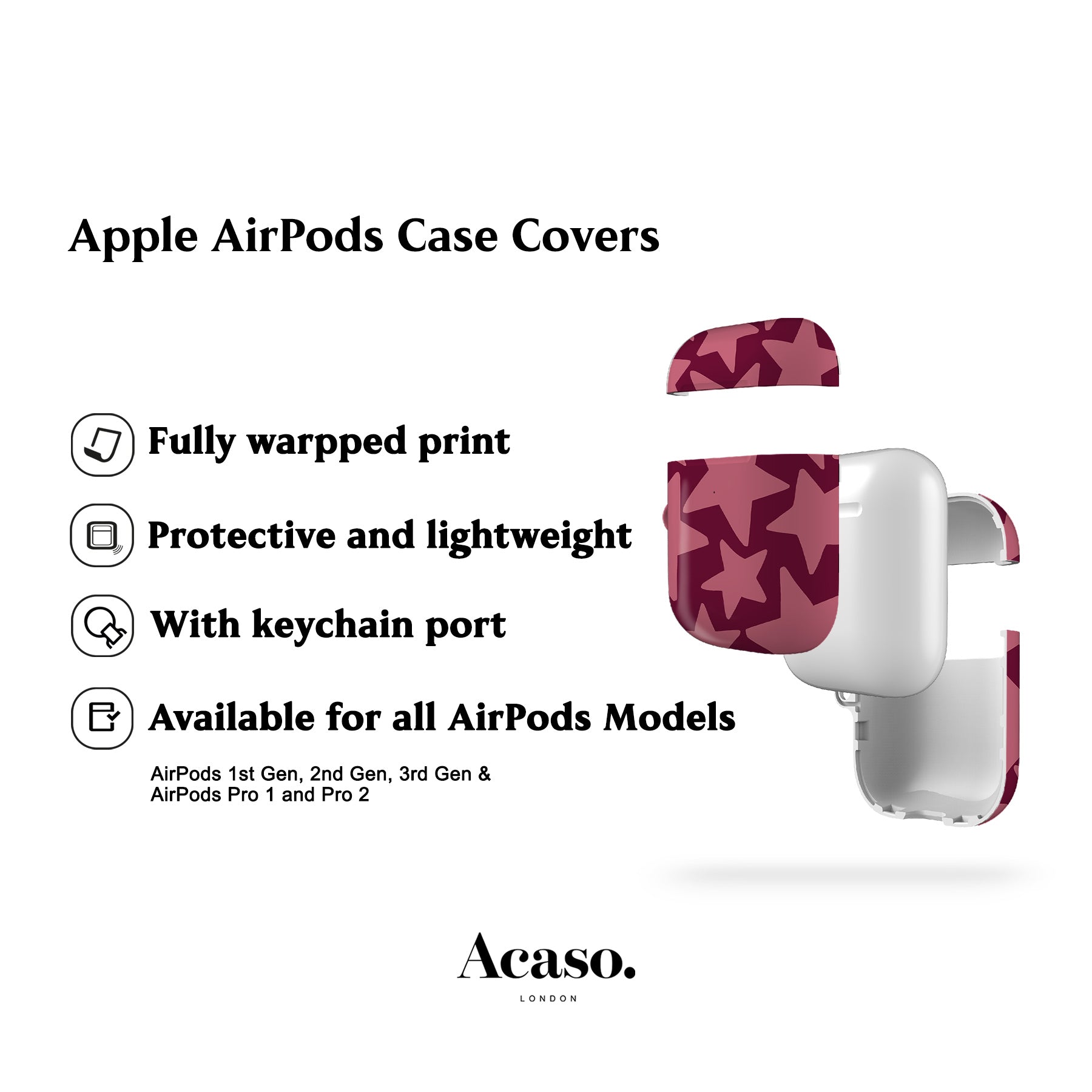 Deep Rose Stars AirPods Case Cover