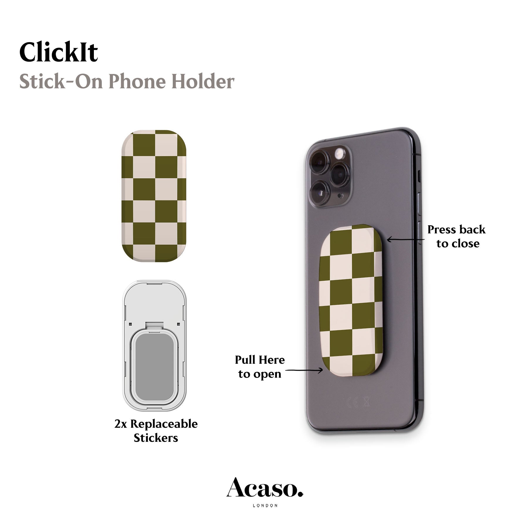 Green Moss Check Phone Grip