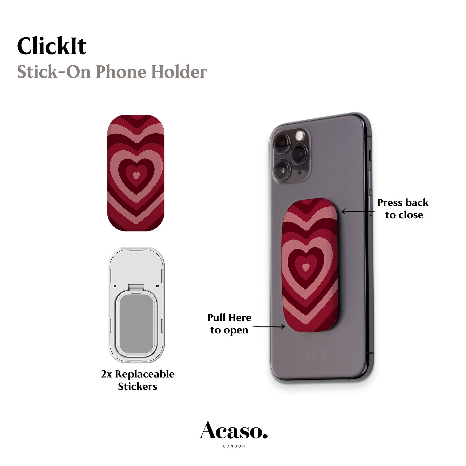 Red Retro Heart Phone Grip