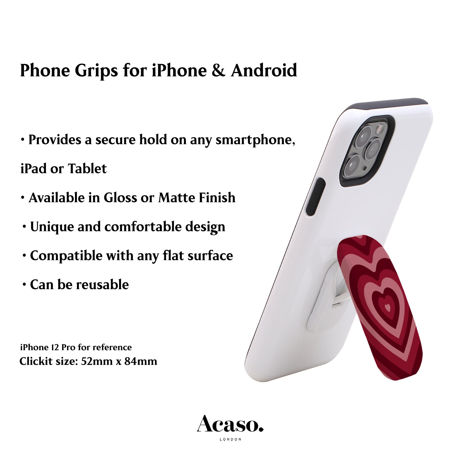 Red Retro Heart Phone Grip