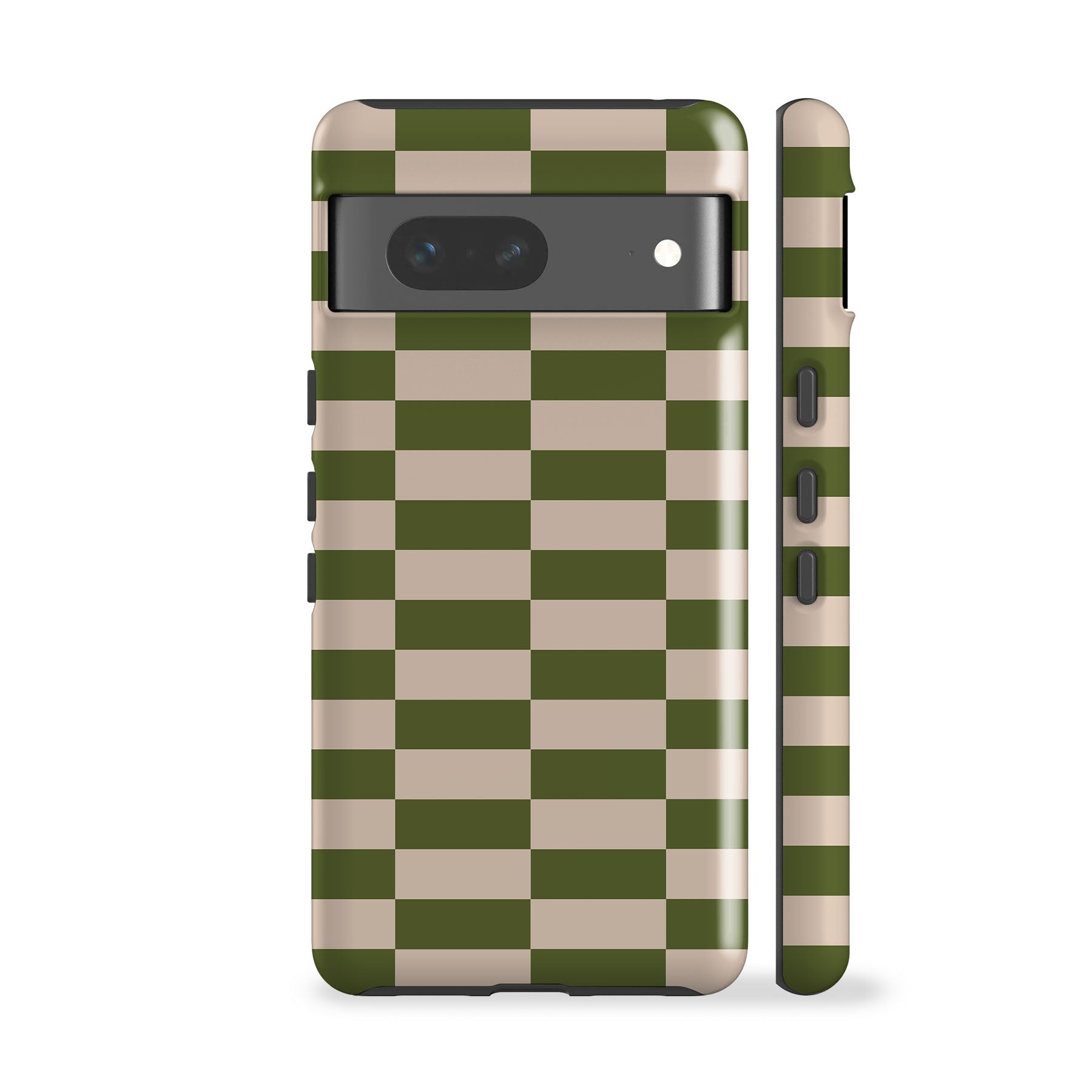 Long Checkered Olive Phone Case